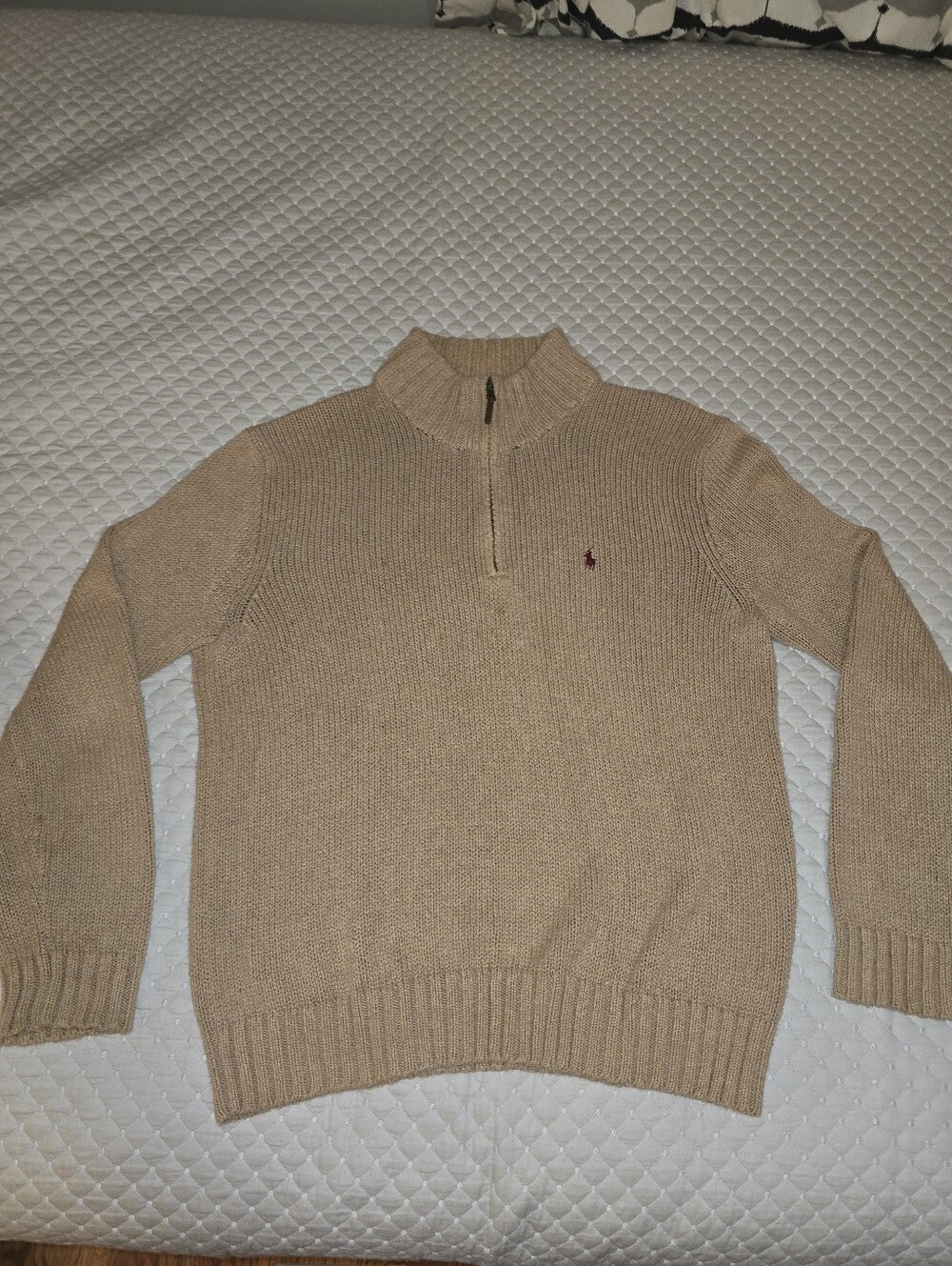 Lg - Ralph Lauren Men's 1/4-Zip Knit Sweater - Tan FLAWLESS (PRISTINE CONDITION)